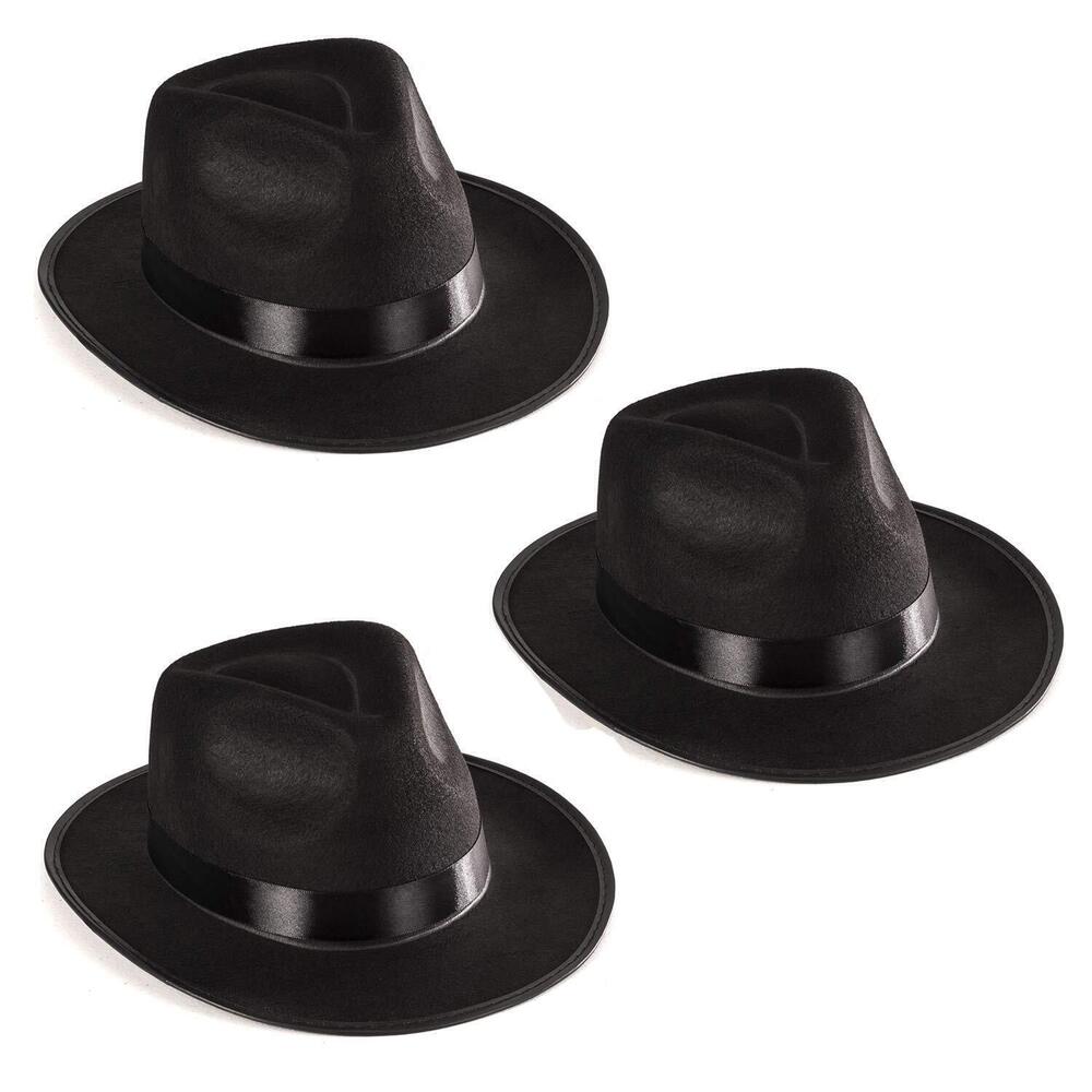 7510 Black Fedora Gangster Hat Costume Accessory - Pack of 3